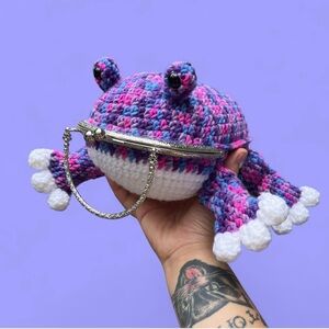 Handmade Crochet Frog Handbag
